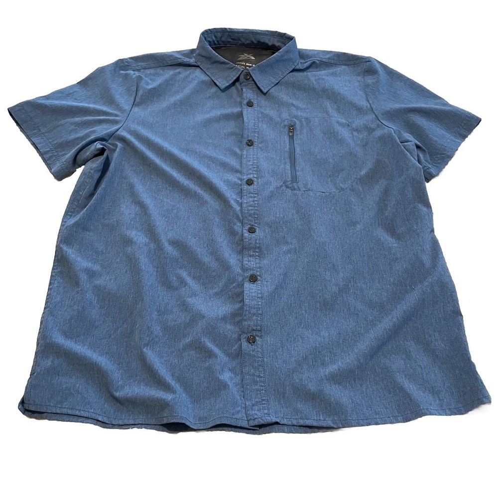 Zeroxposur Travel‎ Series XL Short Sleeve Button Up W/ Front Zipper Pocket Blue